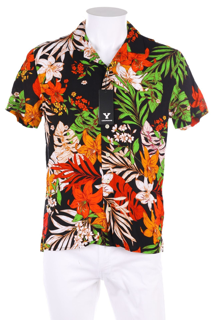 Y CHROMOSOME - Kurzarm-Hemd mit Tropical Print - L