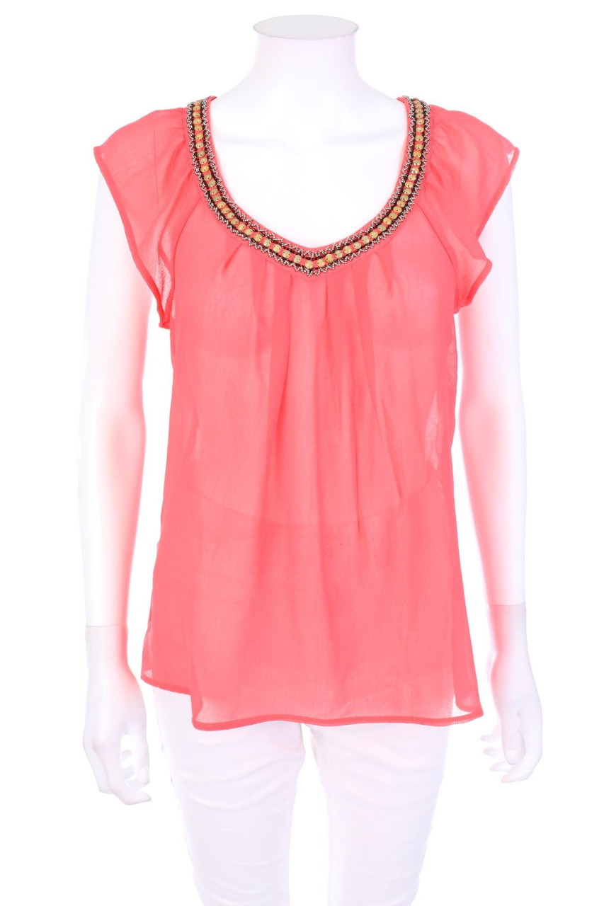 ONLY - Kurzarm-Bluse mit Perlen - D 36