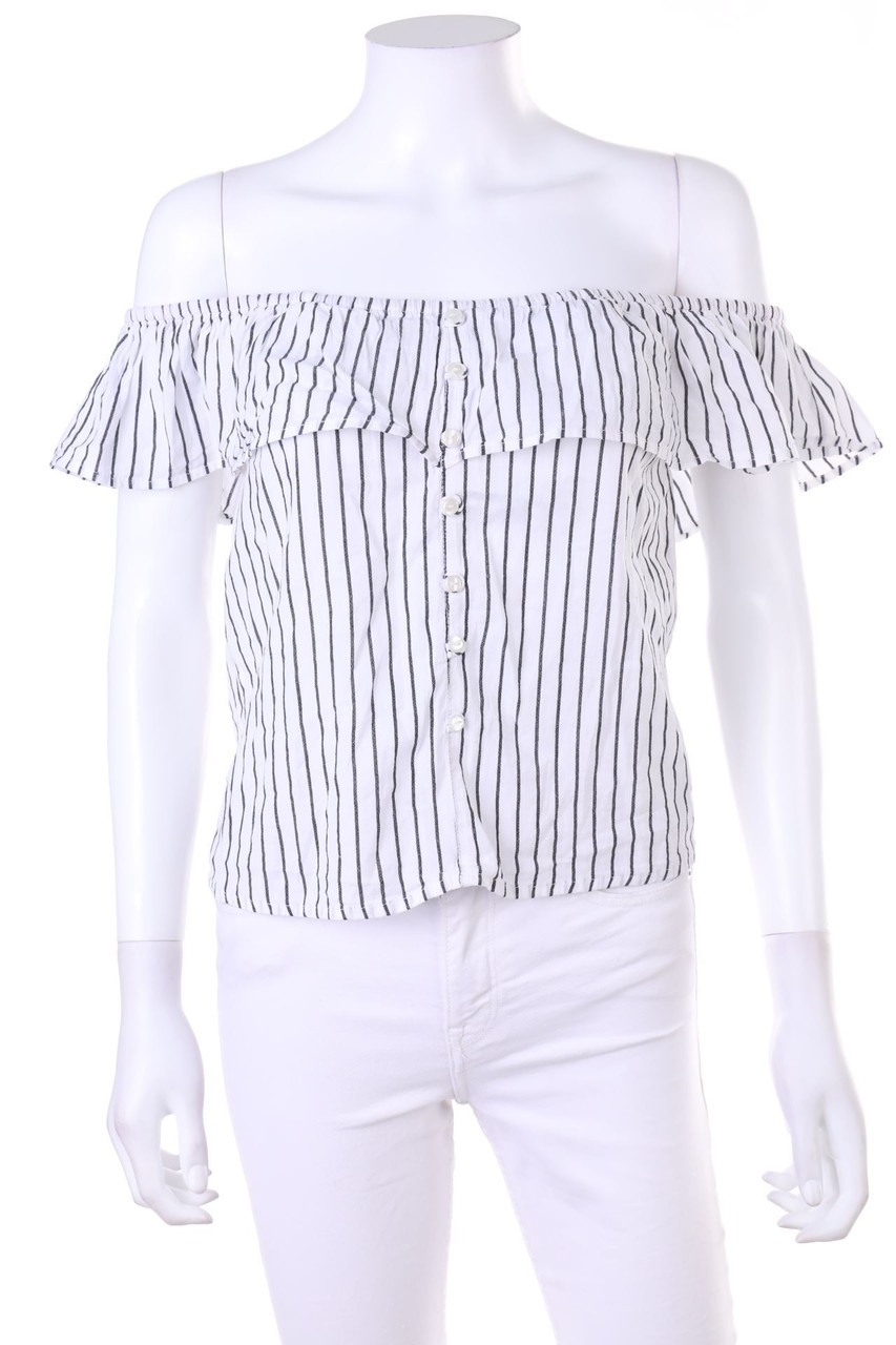 Ohne Label - Volant-Bluse mit Streifen - D 34