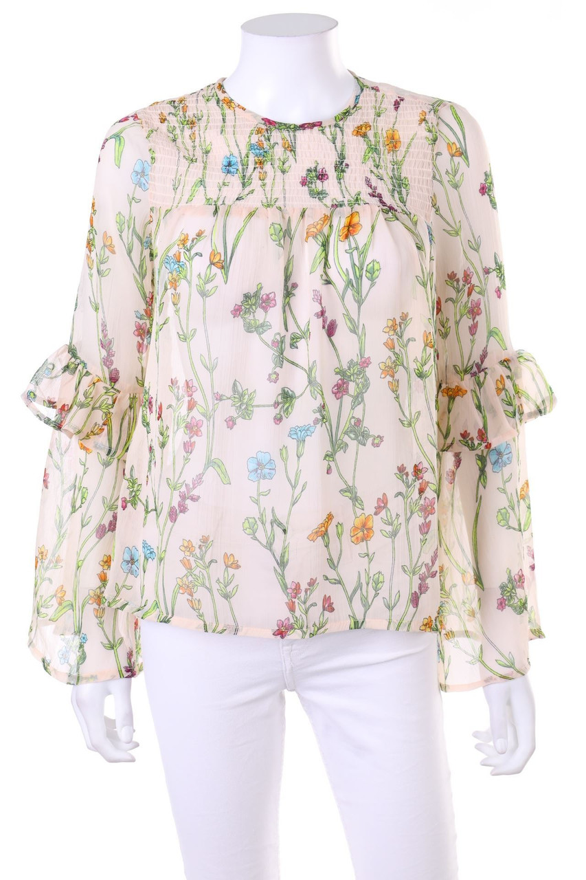 Ohne Label - Volants-Bluse mit Blumen-Print - S