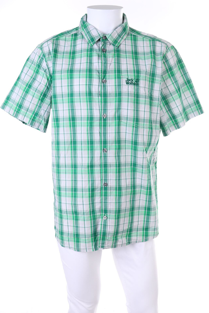 Jack Wolfskin - Baumwoll-Kurzarm-Hemd mit Karo-Muster - XL