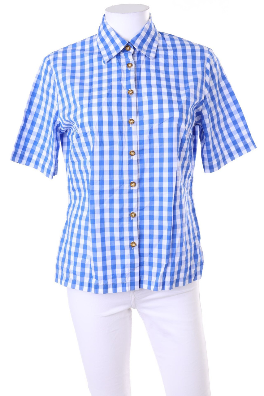 Ohne Label - Karo-Hemd-Bluse mit kurzem Ärmel - D 36