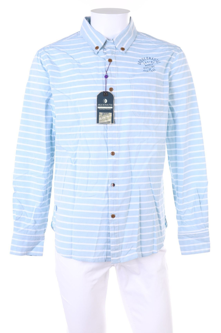 ARQUEONAUTAS - gestreiftes Button-down-Hemd mit Logo-Print - M