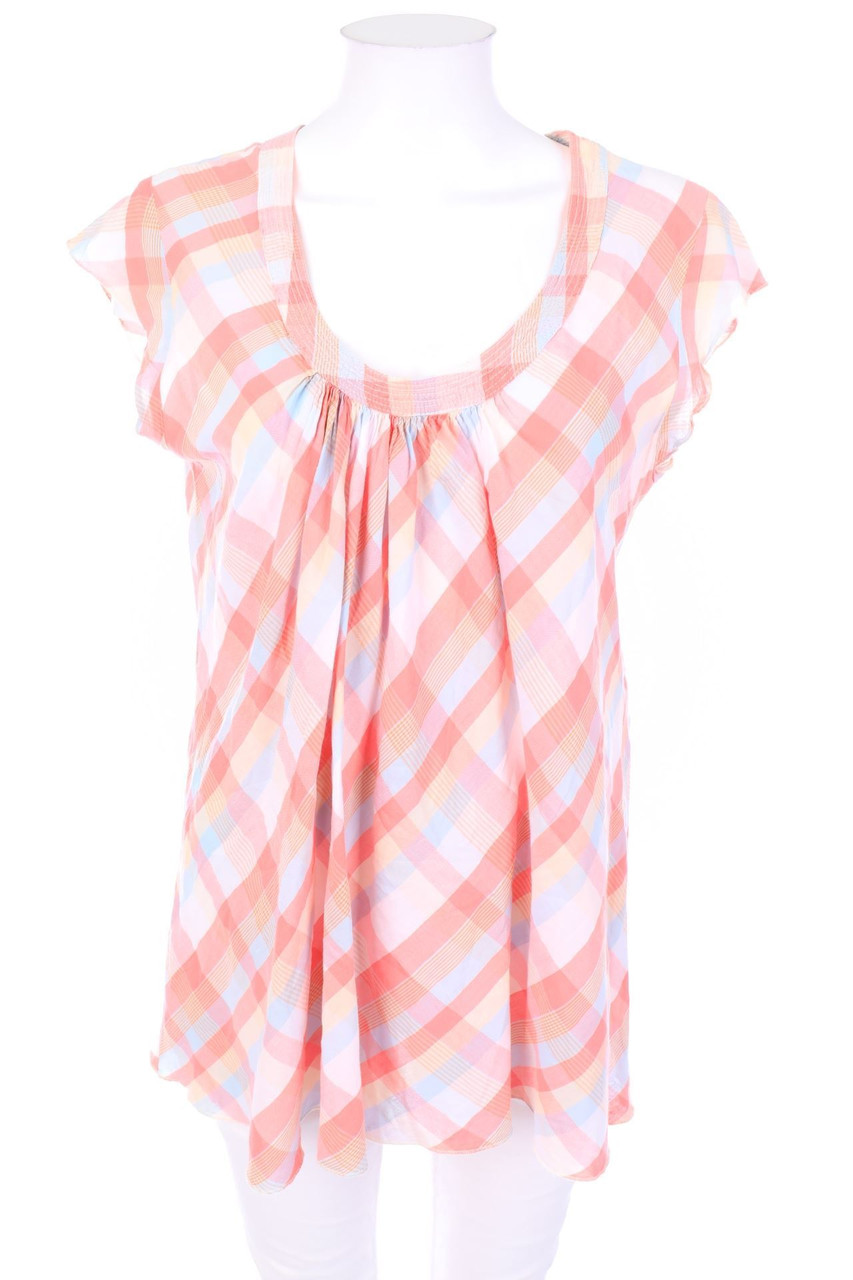 OPUS - Karo-Kurzarm-Bluse mit Raffungen - D 42