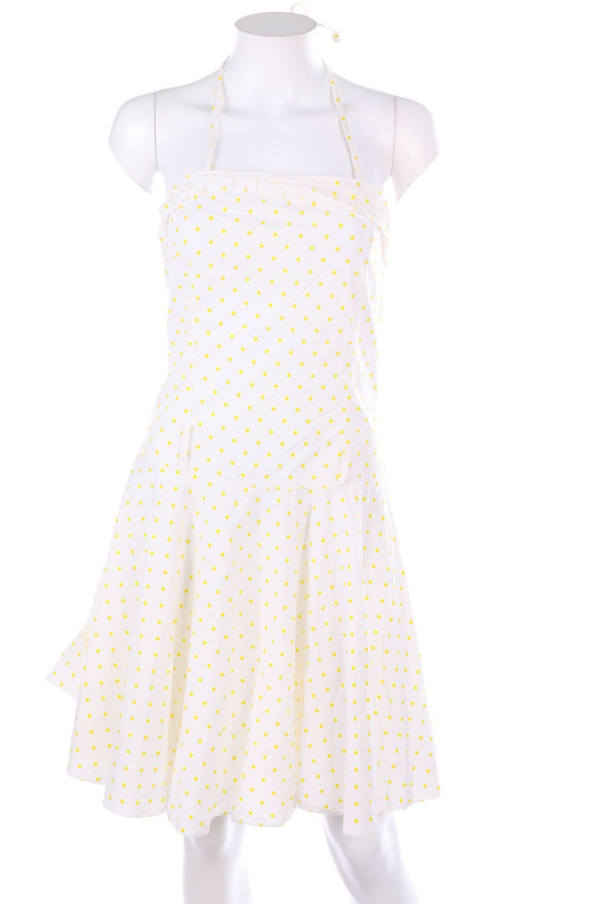 Ohne Label - Polka Dot-Neckholder-Kleid mit Rüschen - S