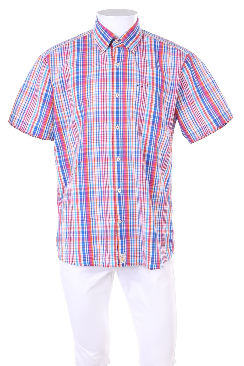 pierre cardin - Karo-Kurzarm-Hemd mit Button-down-Kragen - L