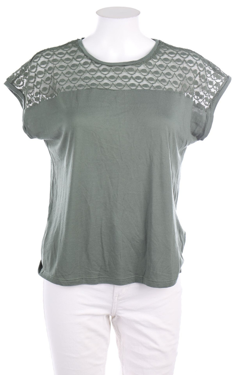 VERO MODA - Kurzarm-Shirt mit Spitzen-Einsatz - XS