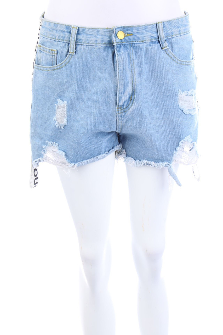 SHEIN - Destroyed Jeans-Shorts mit Galonstreifen - L
