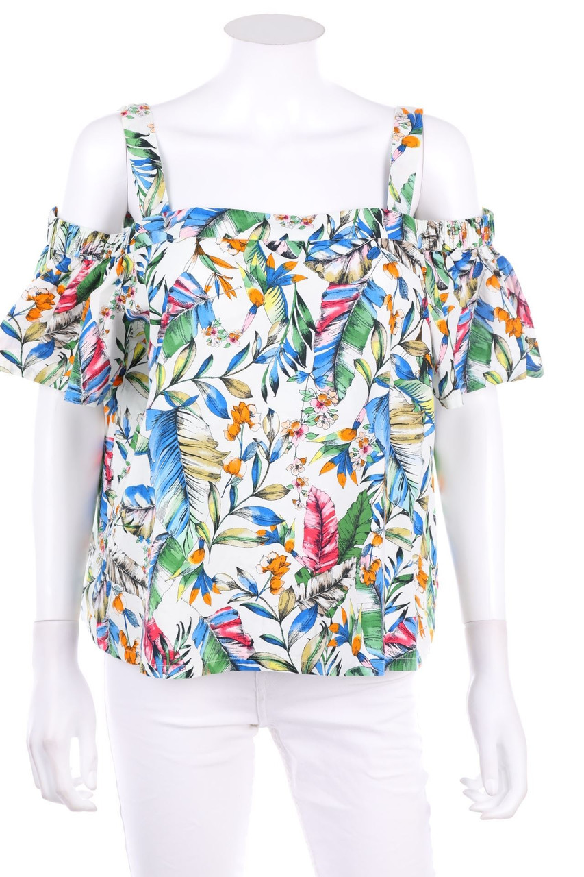ESPRIT - Cold-Shoulder-Bluse mit Tropical Print - D 40
