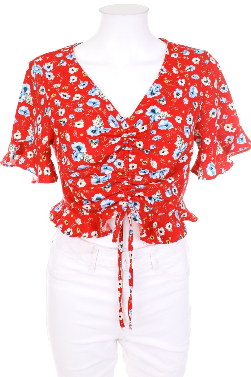 SHEIN - Cropped-Kurzarm-Bluse mit Blumen-Print - M