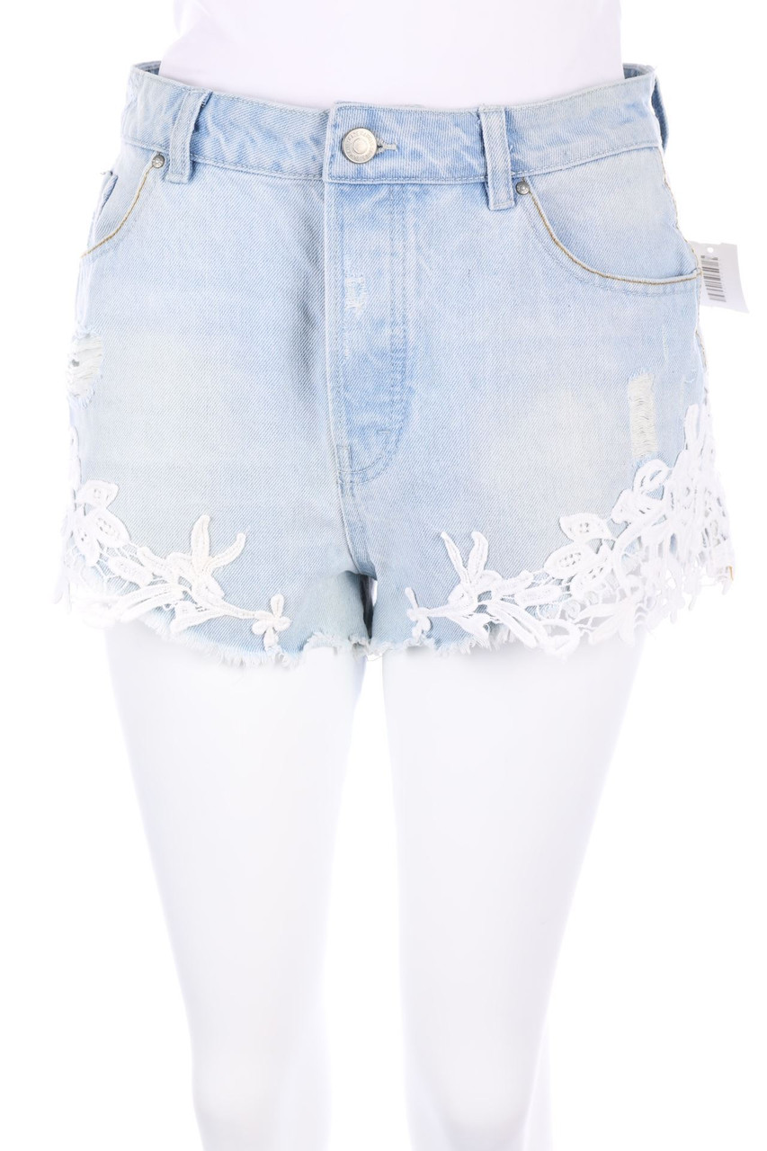 Denim&#x20;&amp;&#x20;Co.&#x20;-&#x20;Distressed&#x20;Jeans-Shorts&#x20;mit&#x20;Spitze&#x20;-&#x20;D&#x20;36