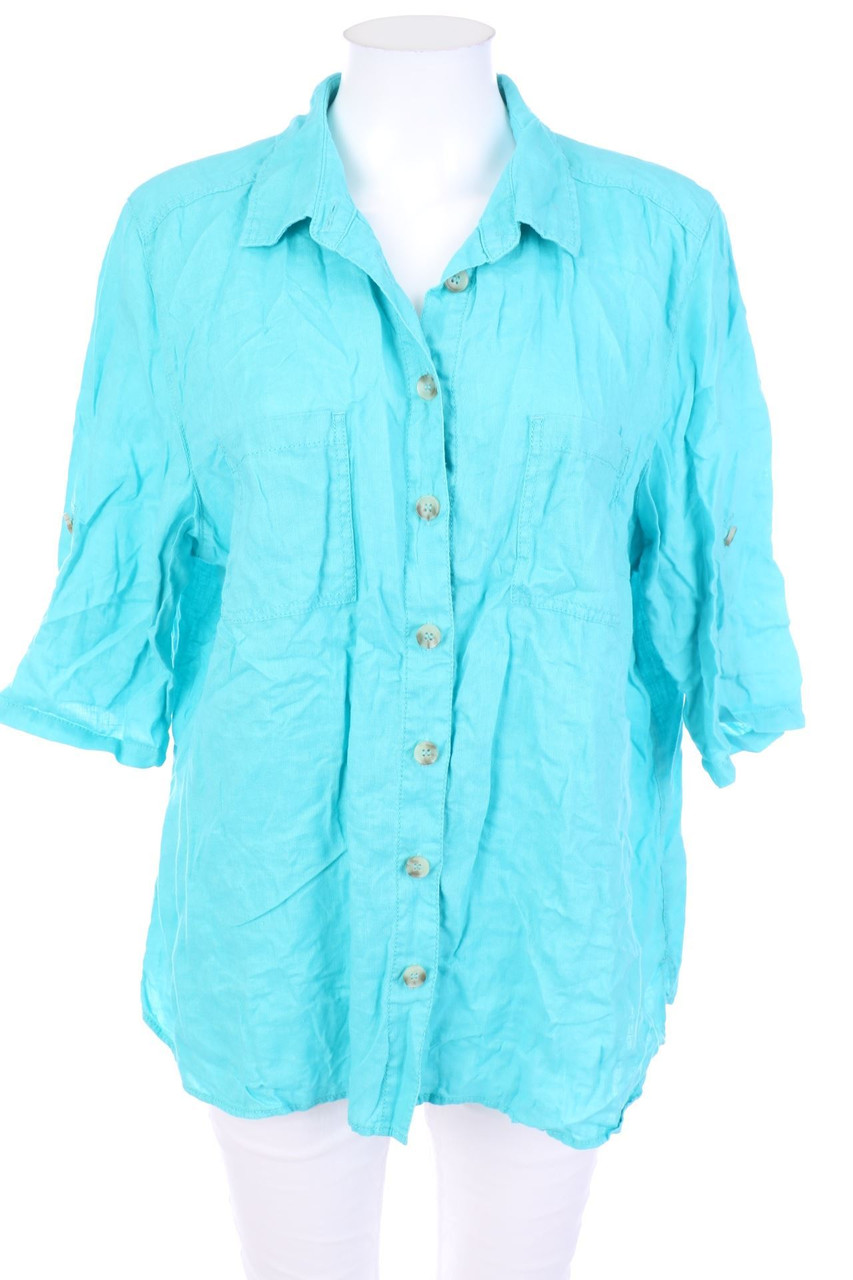 olsen - Hemd-Bluse mit kurzem Ärmel mit Krempel-Ärmeln - L