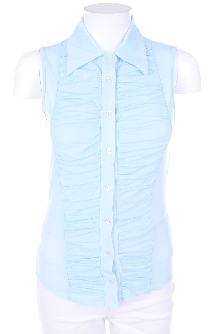 Ohne Label - ärmellose Hemd-Bluse mit Raffungen - S