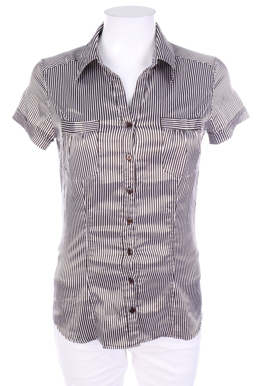 AMISU - Streifen-Hemd-Bluse mit kurzem Ärmel - S