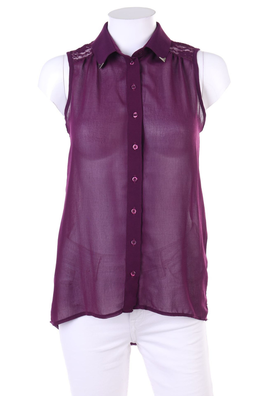 AMISU - ärmellose Hemd-Bluse mit Spitzen-Einsatz - XS