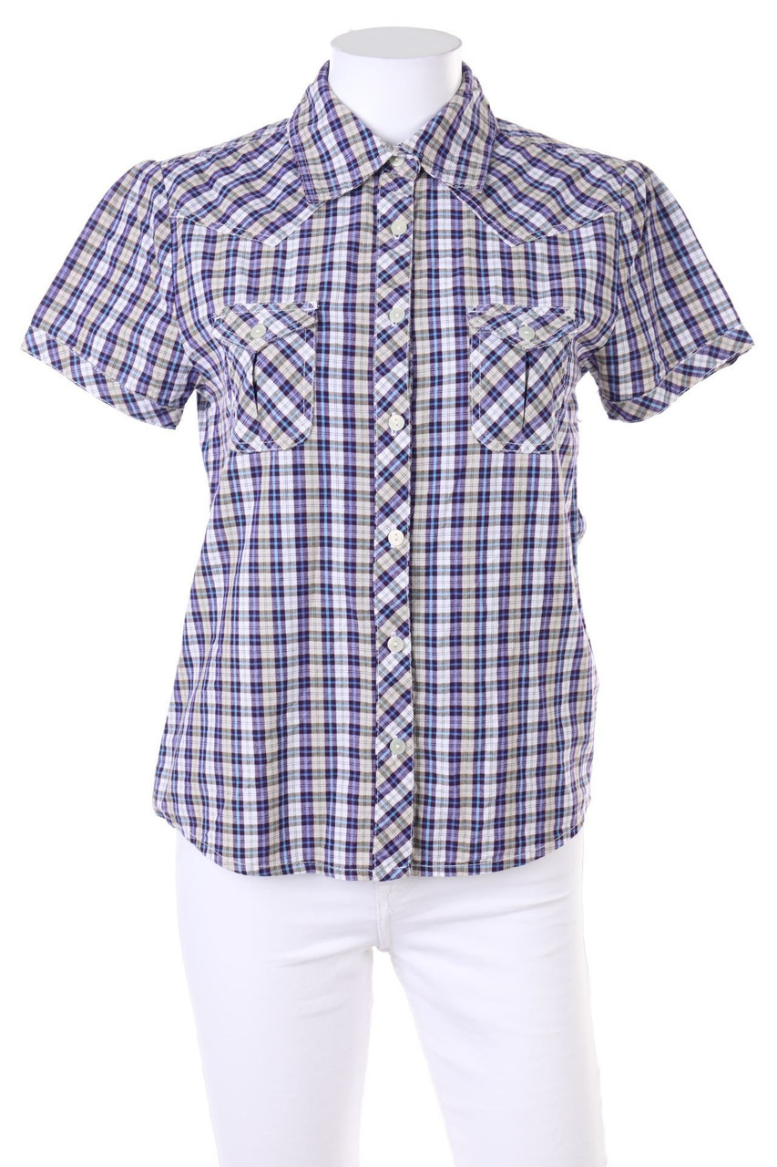 SECONDHAND - Karo-Hemd-Bluse mit kurzem Ärmel - M