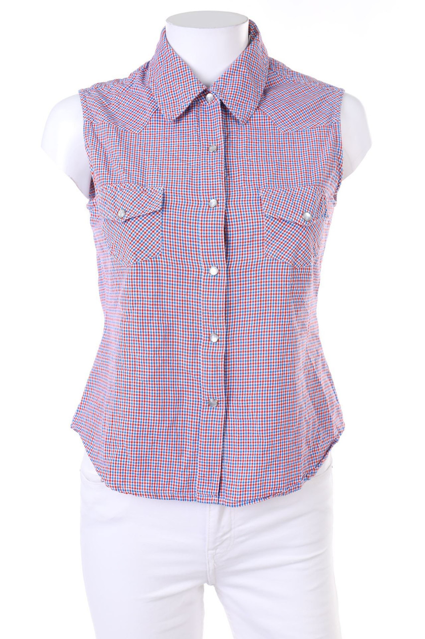 ADESSA WOMAN - ärmellose Hemd-Bluse mit Karo-Muster - D 36