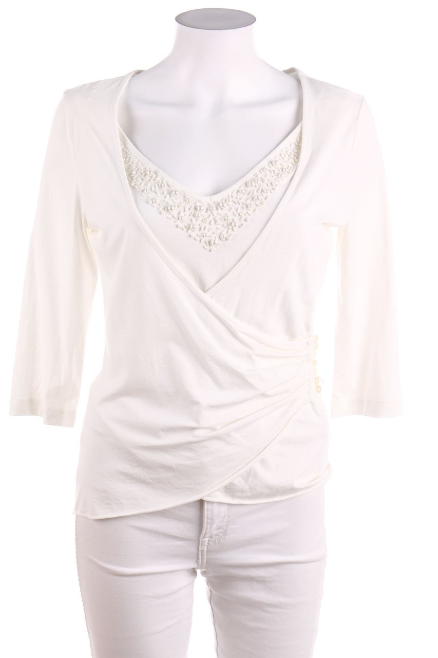 TAIFUN - 3/4-Arm-Shirt in Wickel-Optik mit Perlen - D 36