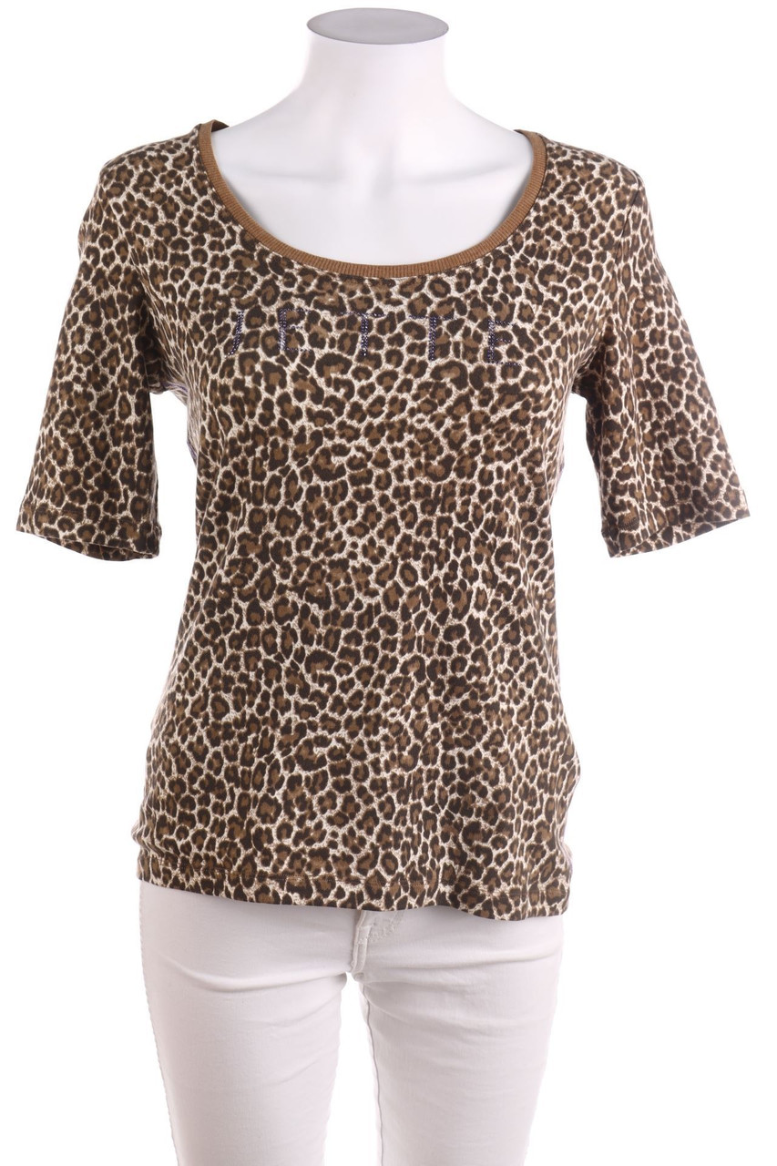 JETTE - Kurzarm-Shirt mit Leo-Print mit Strass-Logo - D 38
