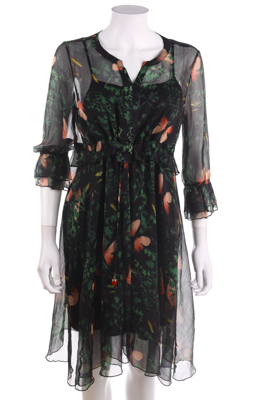 Ohne Label - Chiffon-Kleid mit Volants - M