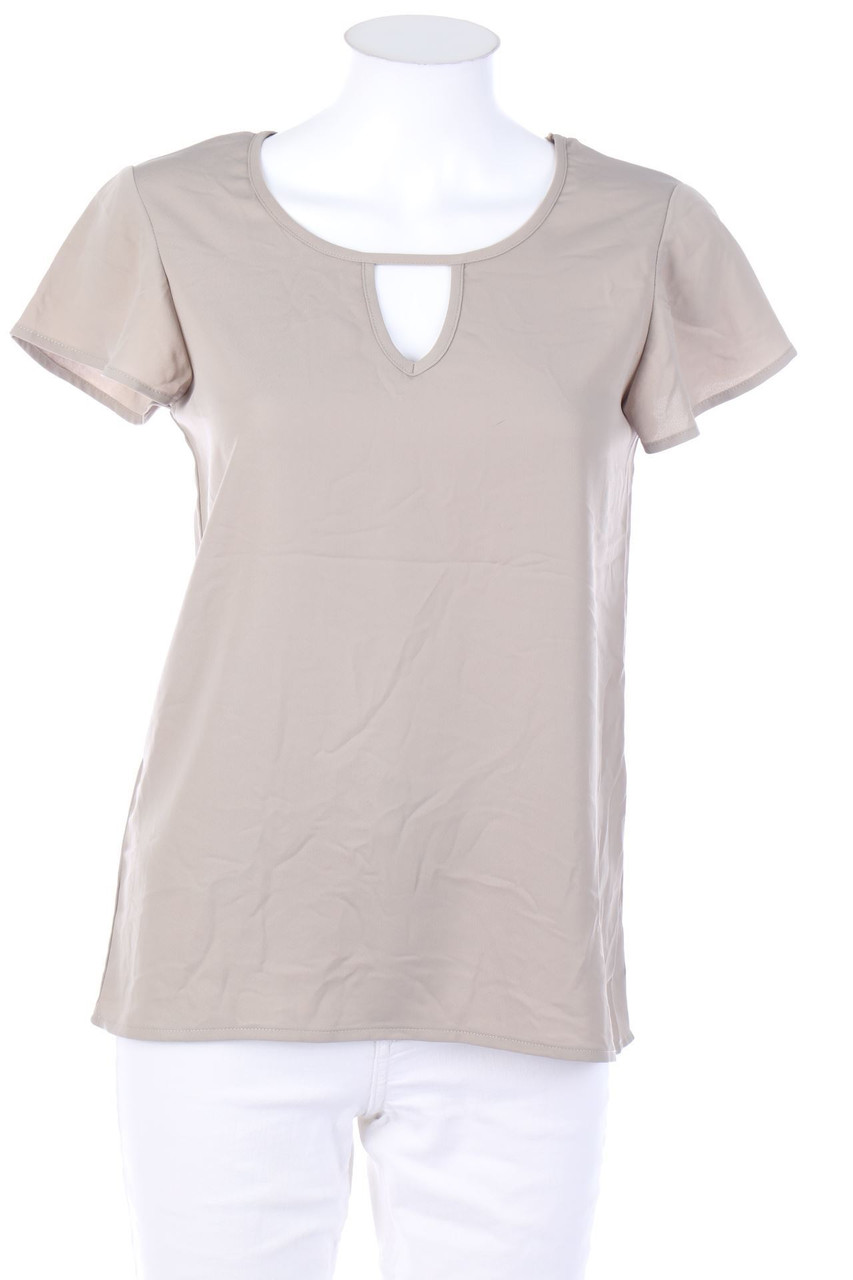 Ohne Label - Kurzarm-Bluse mit Keyhole - D 38