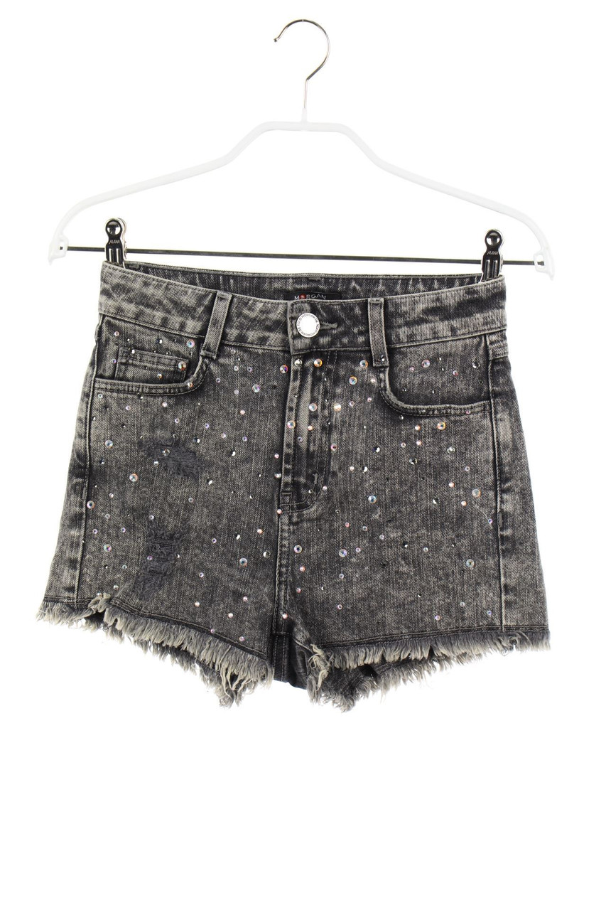 MORGAN - Used Look Jeans-Shorts mit Pailletten - D 34