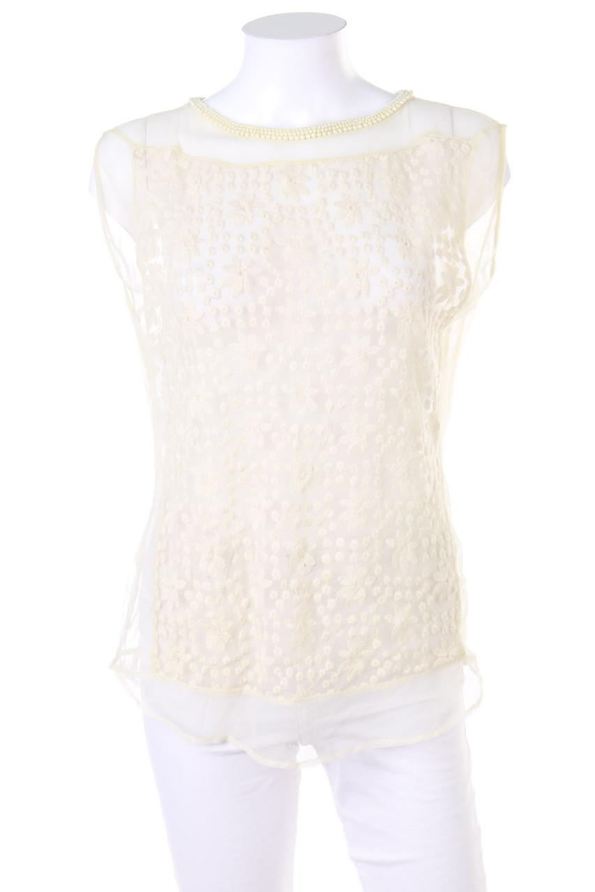 ZARA - Mesh-Blusentop mit Stickereien - S