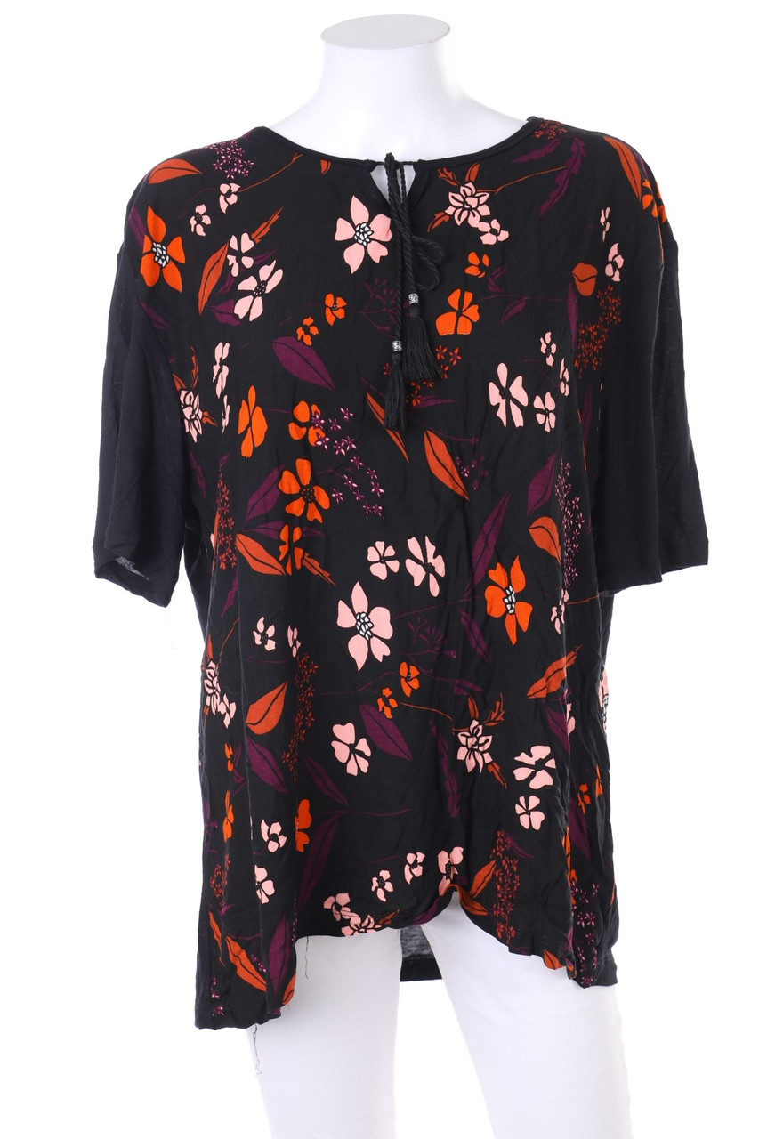 Ohne Label - Kurzarm-Bluse mit Quasten - M