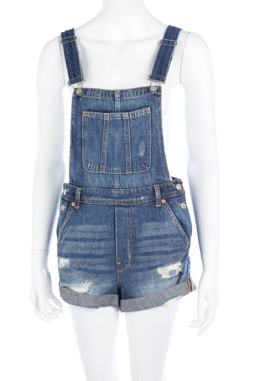 H&M DIVIDED - Kurz-distressed Jeans-Latzhose - D 36