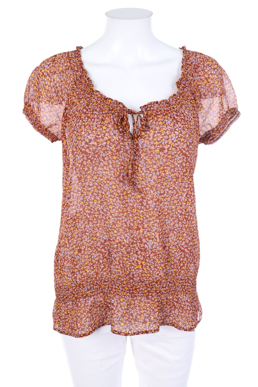 Ohne Label - Kurzarm-Bluse mit floralem Muster - M