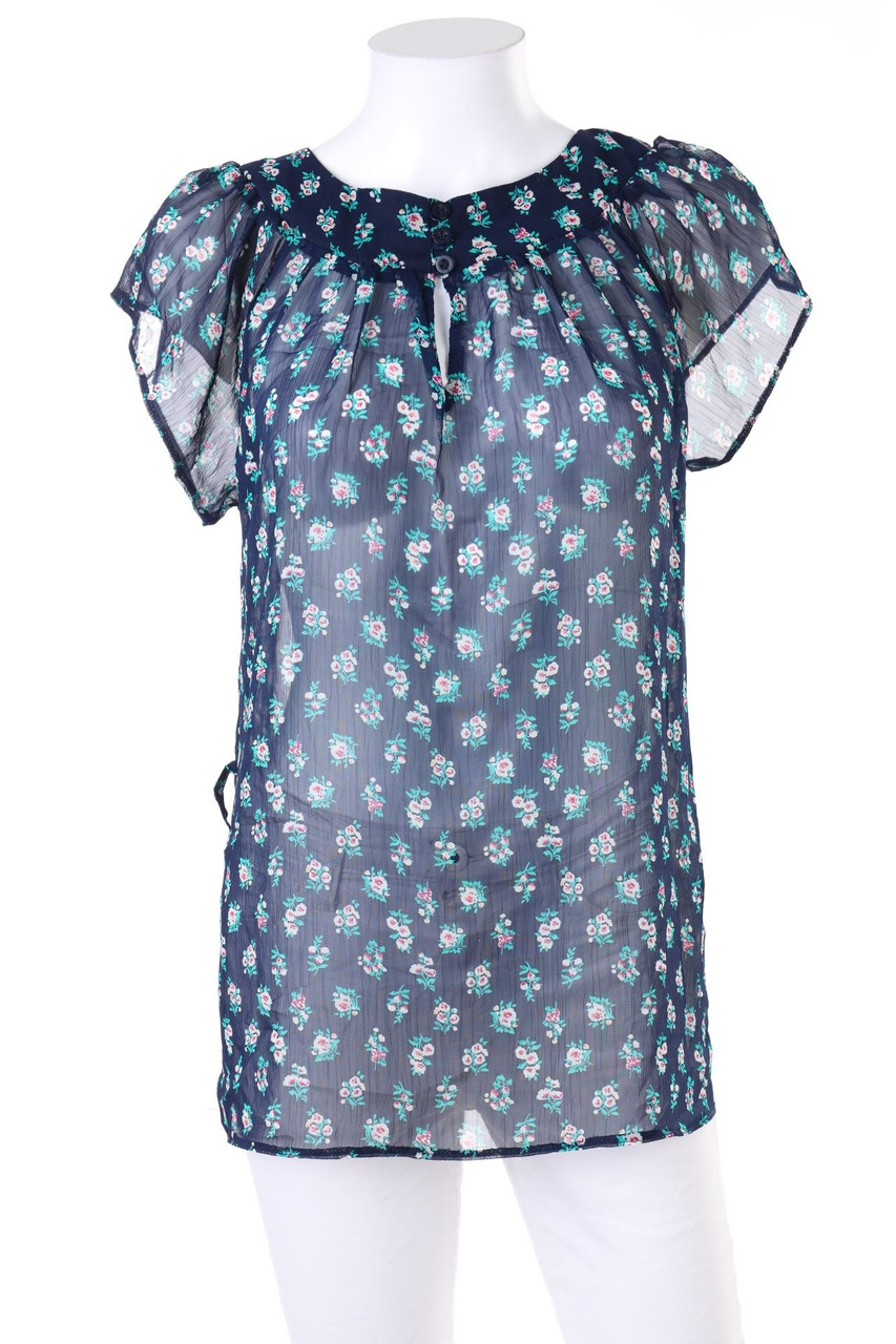 Ohne Label - Kurzarm-Bluse mit floralem Muster - D 44