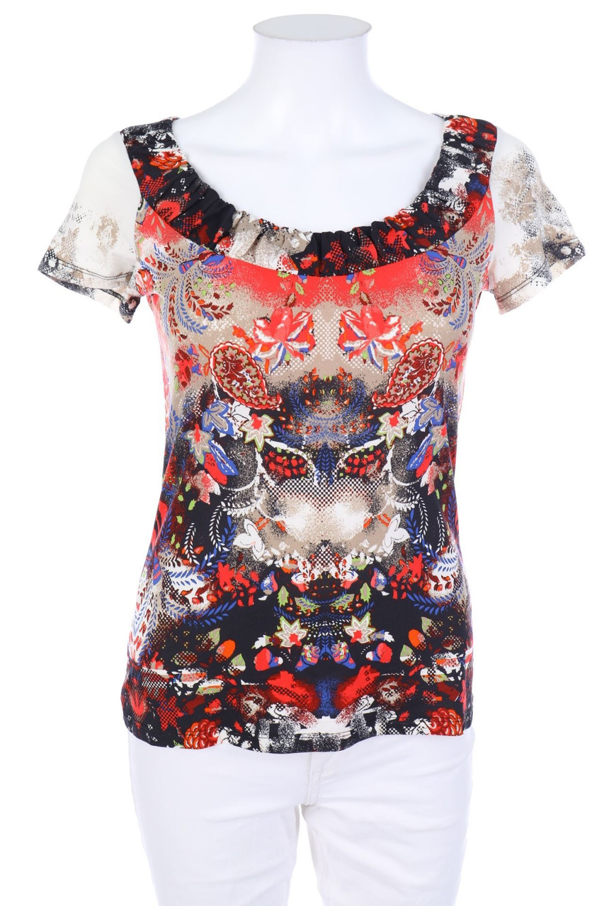 comma - Kurzarm-Shirt mit floralem Muster - D 34