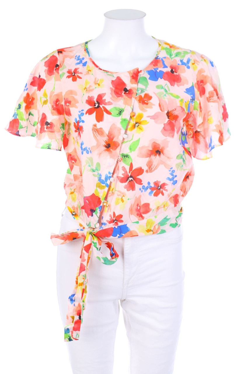 ZARA - Kurzarm-Bluse mit floralem Muster zum Knoten - S