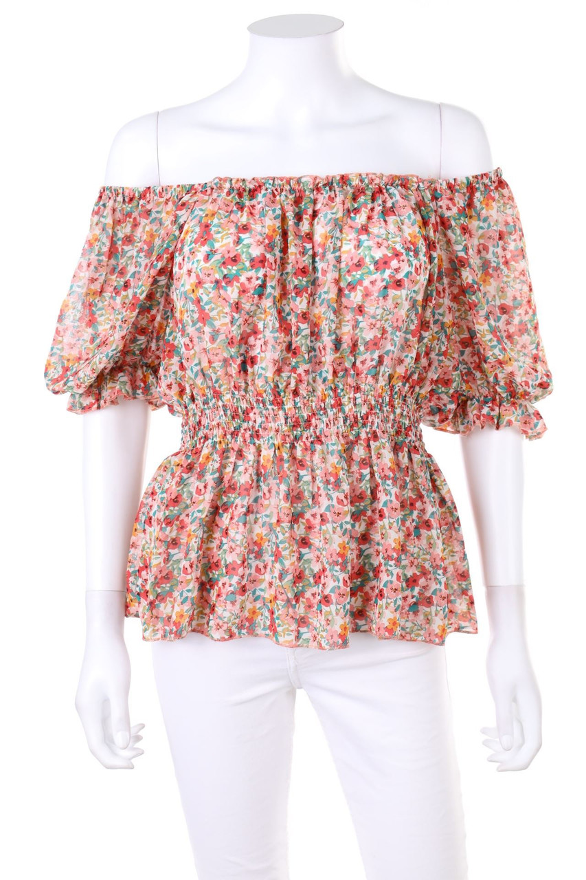 SHEIN - Kurzarm-Bluse mit Smok-Details - XL