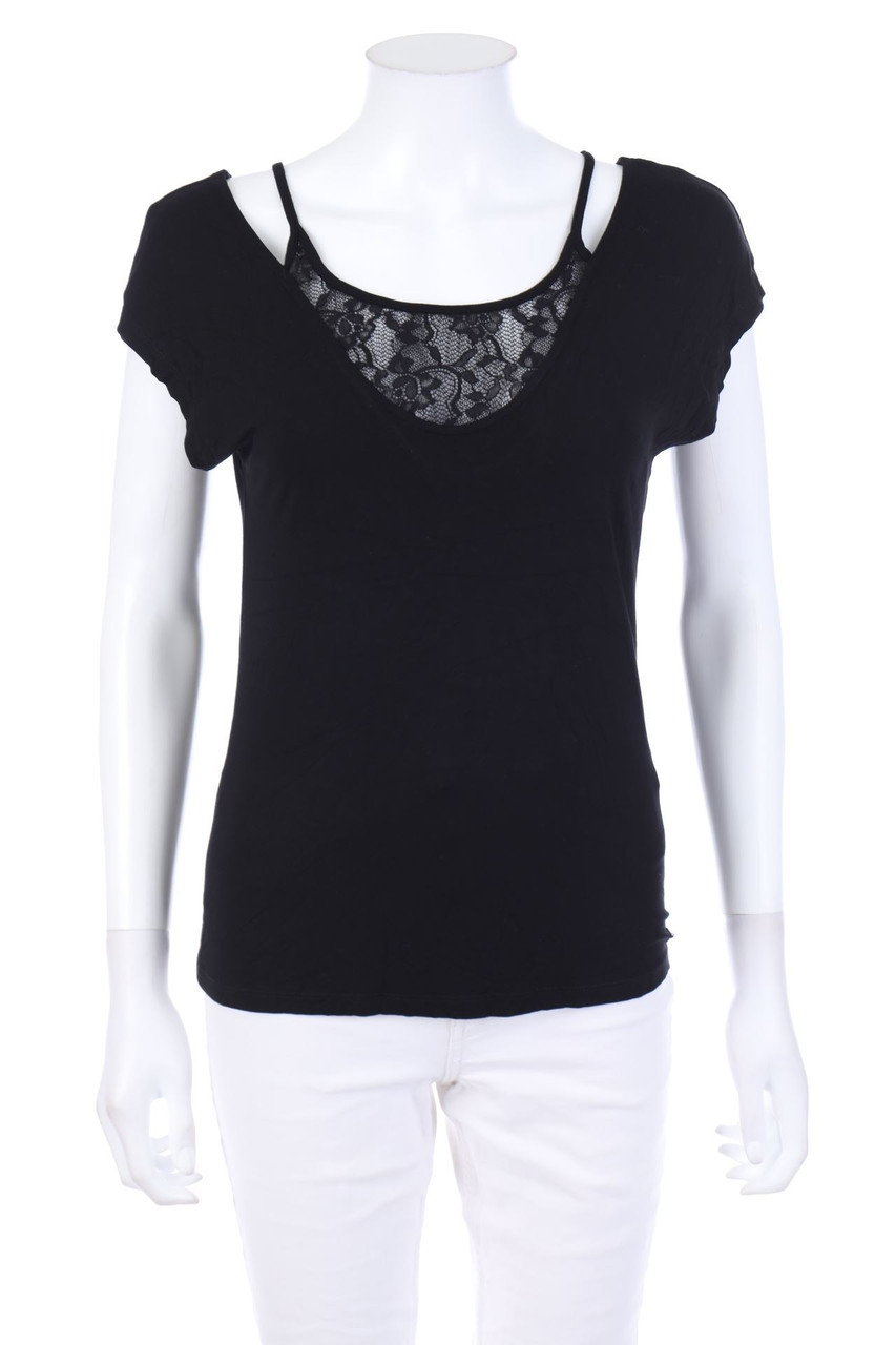 MORGAN - Kurzarm-Shirt mit Spitzen-Einsatz - S