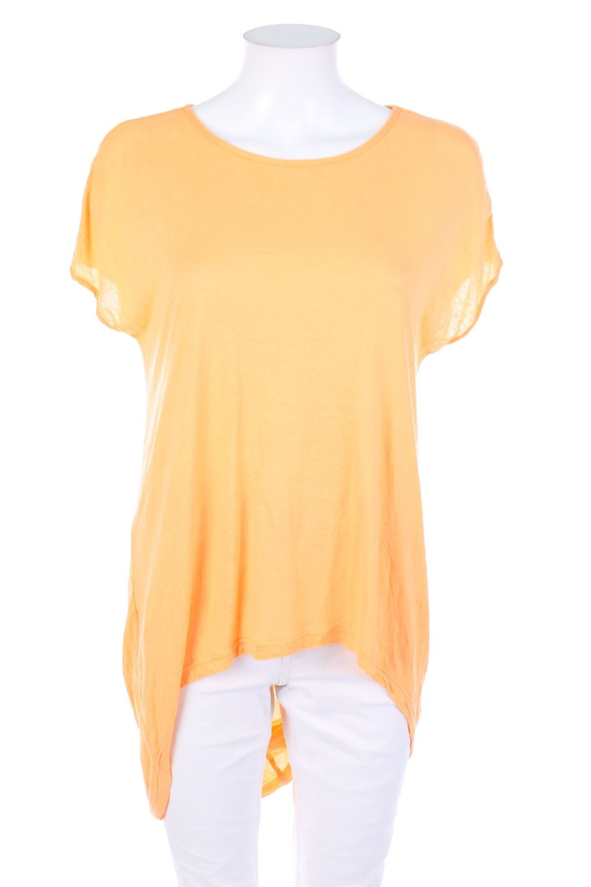 ELIZABETH - Vokuhila-Long-Kurzarm-Shirt aus Baumwoll-Mix mit Drapierung - M