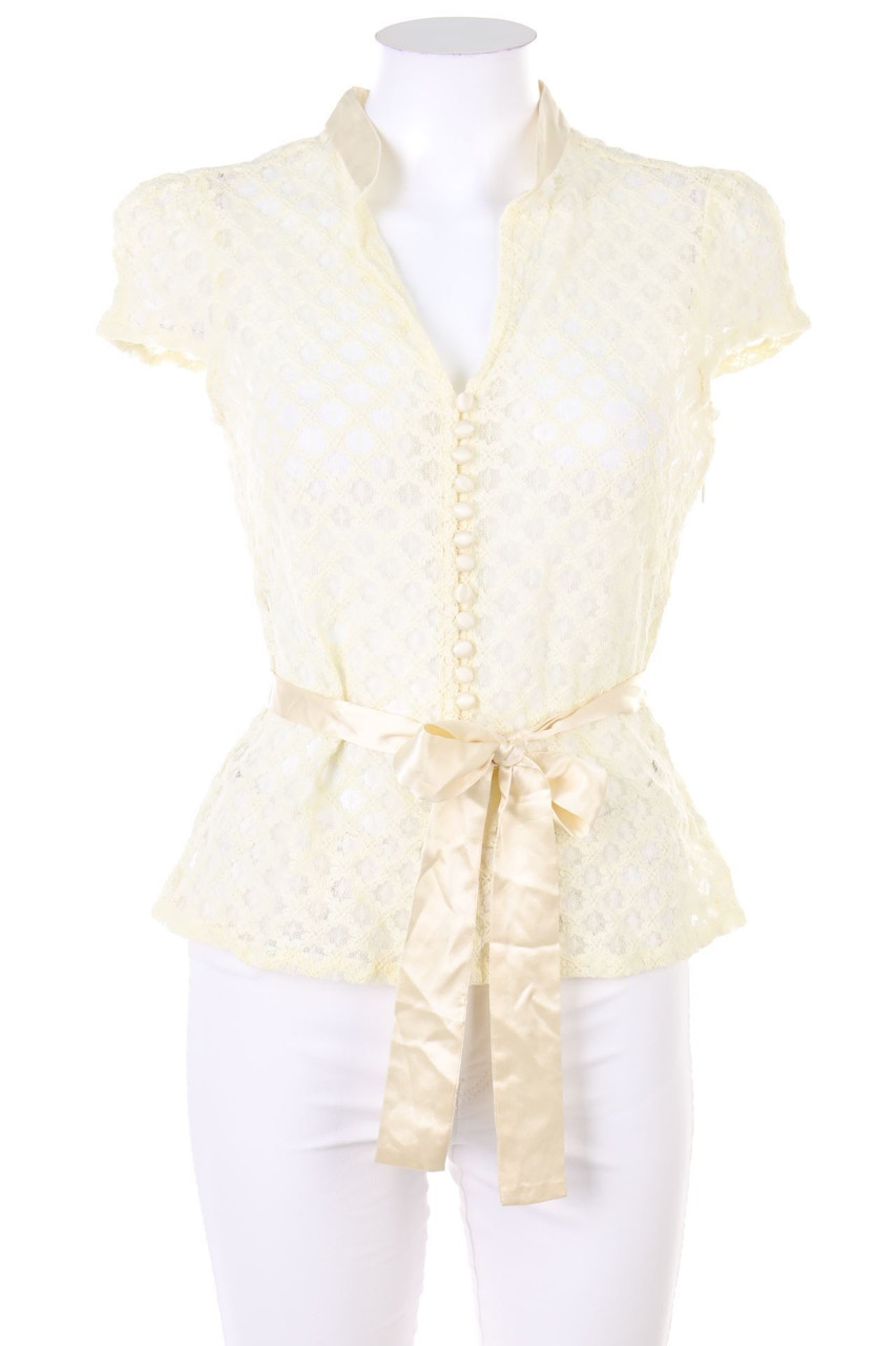 BANANA REPUBLIC - Spitzen-Kurzarm-Bluse mit Schluppe - S