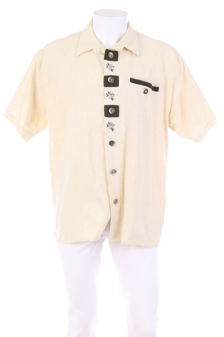 Landhaus Mode - Trachten-Hemd aus Baumwoll-Mix mit Leinen - XL