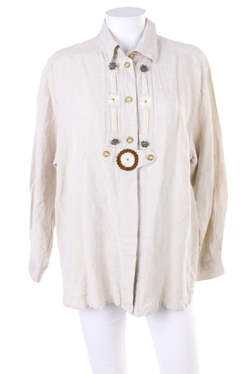 Golo - Trachten-Bluse aus Leinen-Mix mit Stickereien - L