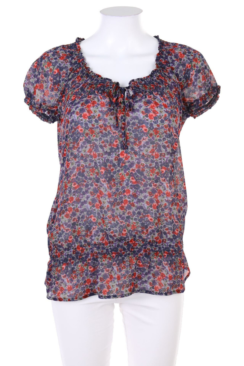 ESPRIT - Chiffon-Kurzarm-Bluse mit Raffungen - D 36