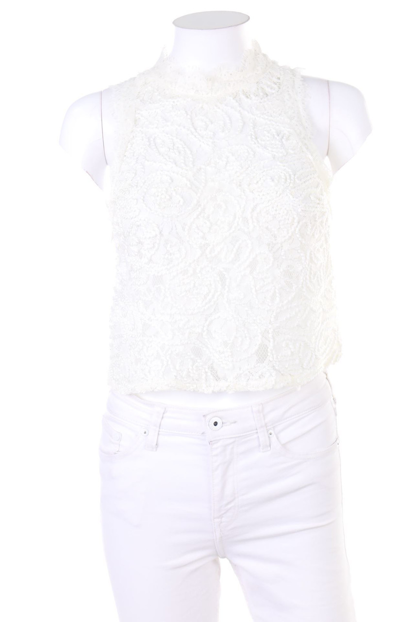 ZARA TRF - Spitzen-Crop-Top mit Fransen - M