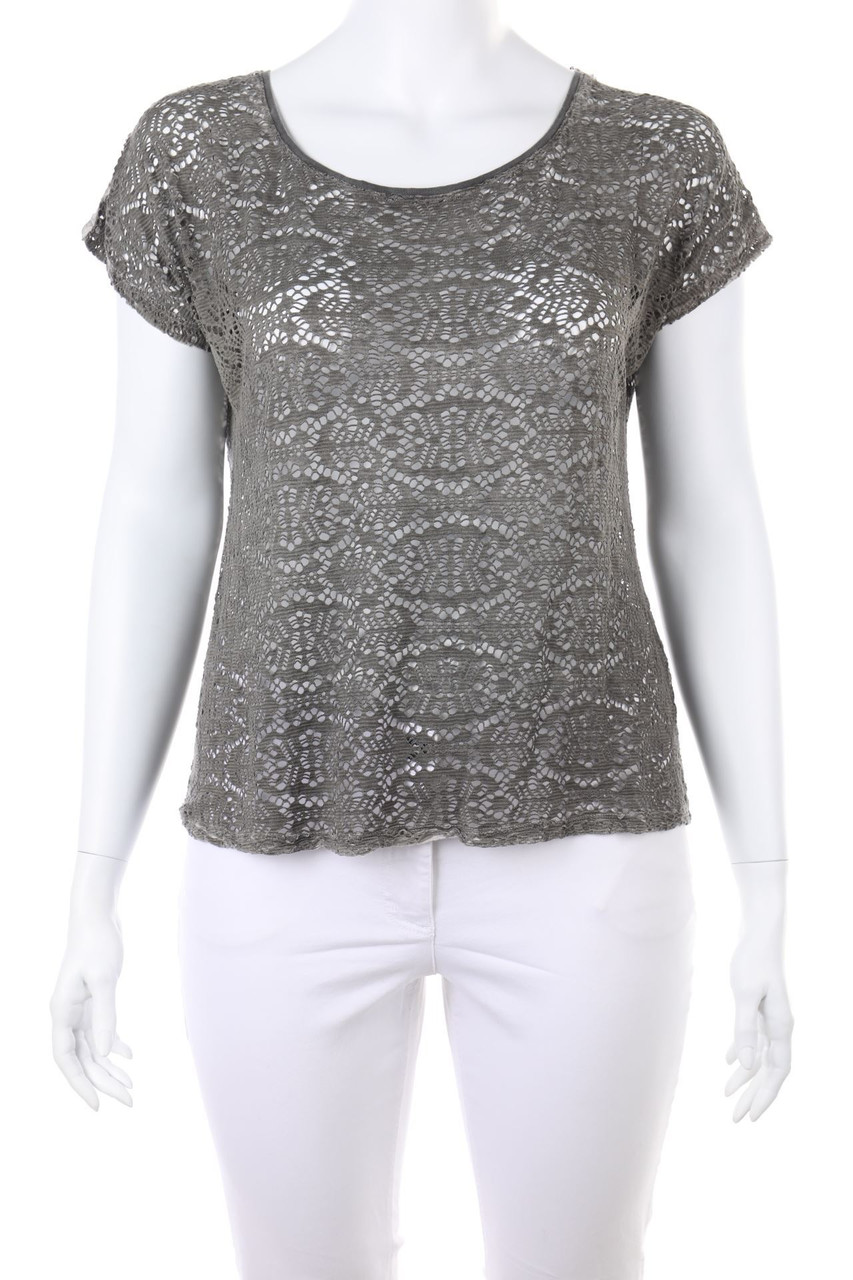 Ohne Label - Garment Dyed-Batwing-Shirt aus Lochspitze - D 44