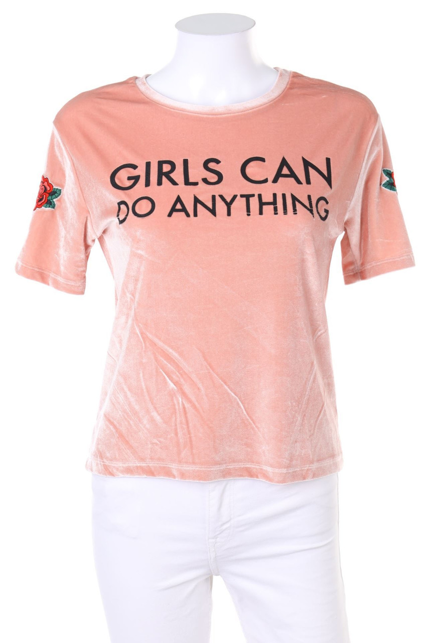 TALLY WEiJL - Samt-Kurzarm-Shirt mit Statement-Print - XXS