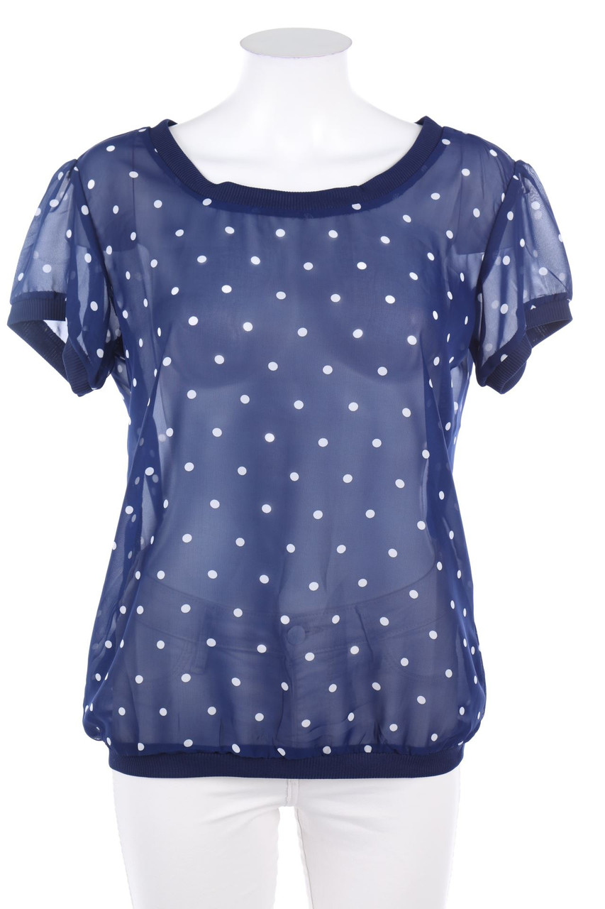 Ohne Label - Chiffon-Kurzarm-Bluse mit Punkten - L