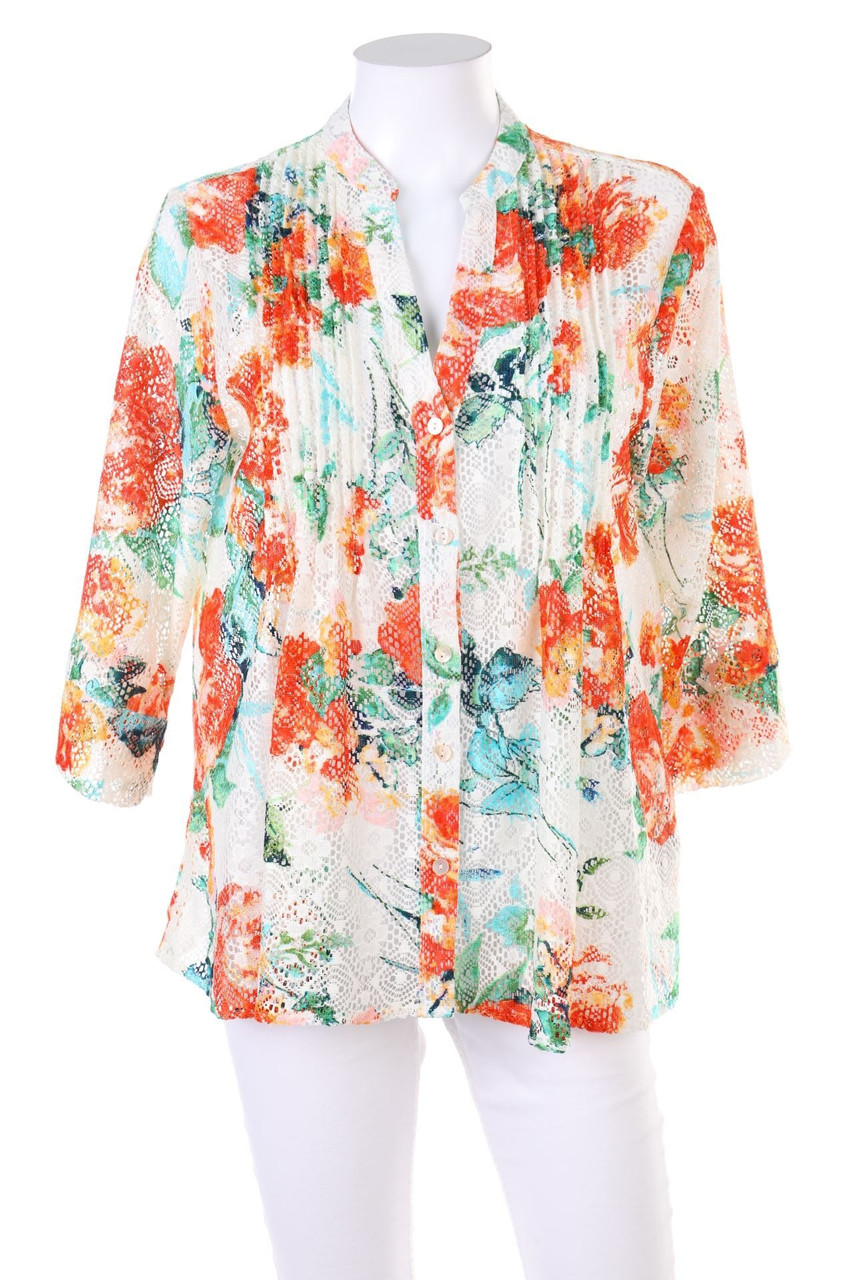 AMISU - Spitzen-Bluse mit Blumen-Print - M