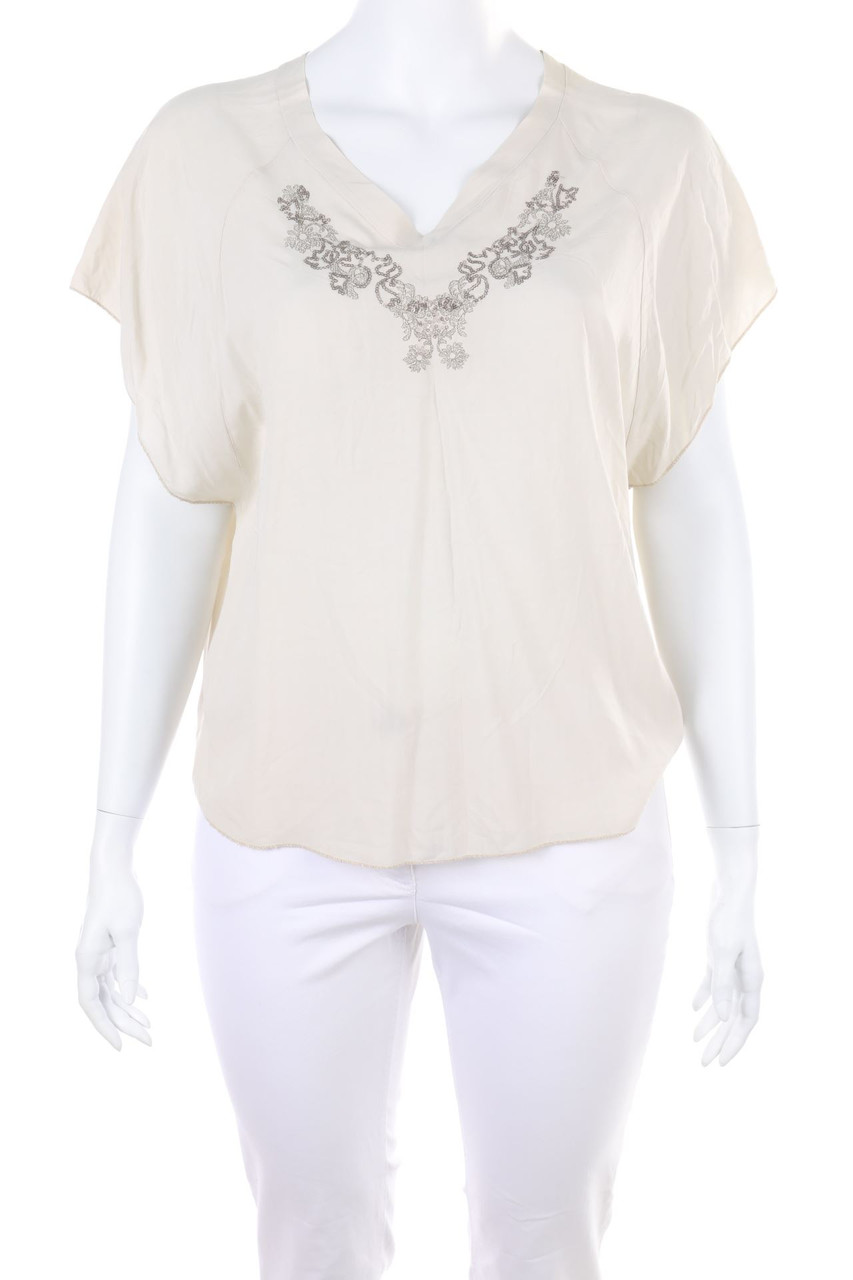 Ohne Label - Kurzarm-Bluse mit Stickereien - XXXXL