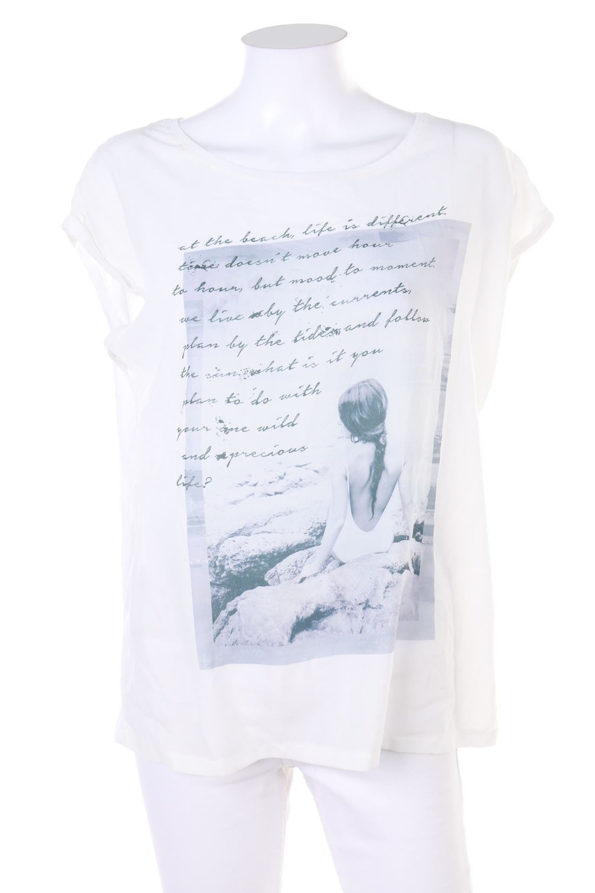 AMISU - Kurzarm-Bluse mit Print - M