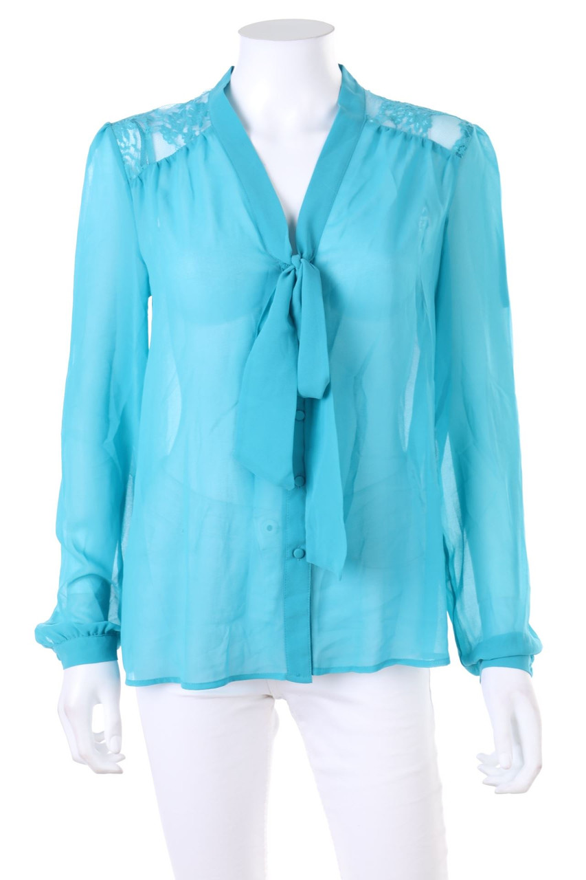 Ohne Label - Schluppen-Bluse mit Spitzen-Einsatz - D 44