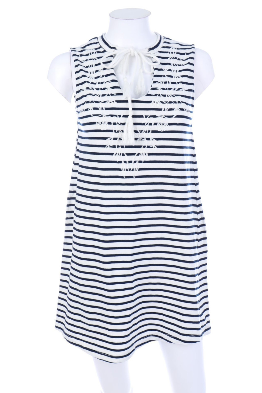 MANGO - Streifen-Minikleid mit Stickereien - S