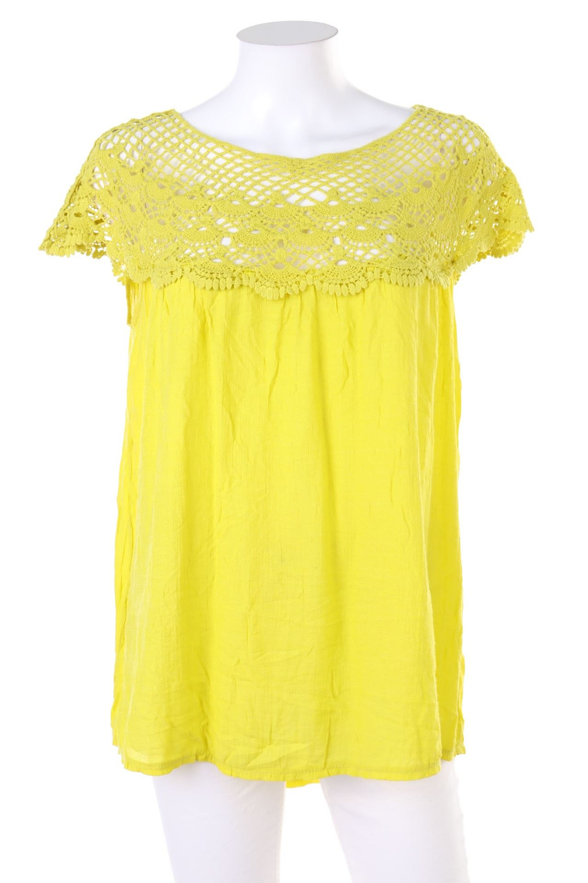 Ohne Label - Baumwoll-Bluse mit Häkelspitze - D 44